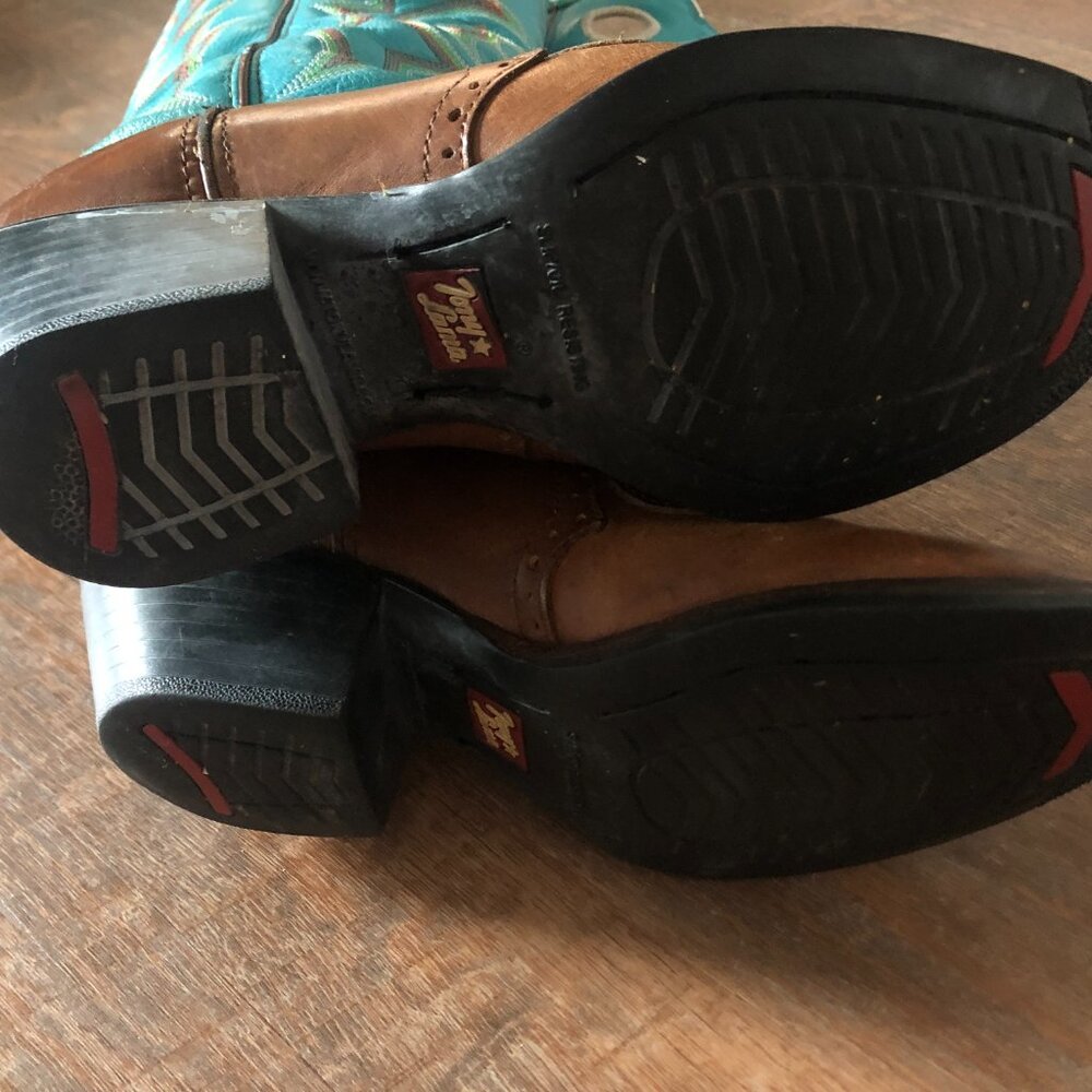 Tony Lama Cowgirl Boots - Turquoise and Warm Brown - Women's Size 8 - Picture 5 of 11